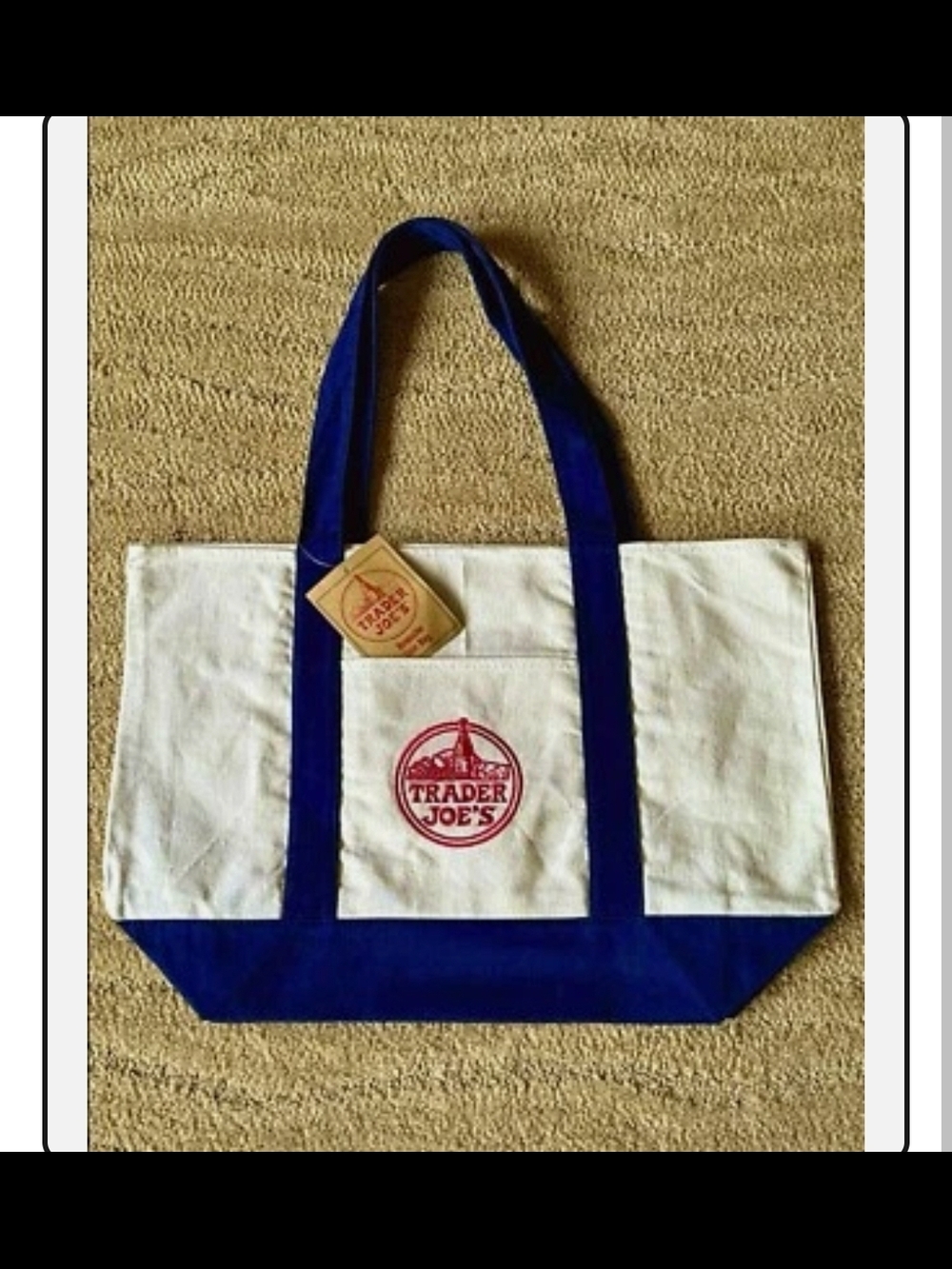Trader Joe's Canvas Tote Cream and Navy